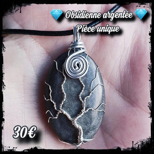 Pendentif libération et guérison en Obsidienne argentée