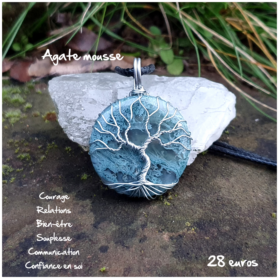 Pendentif confiance et contact en Agate mousse