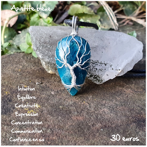 Pendentif expression et communication en apatite bleue