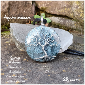 Pendentif confiance et contact en Agate mousse