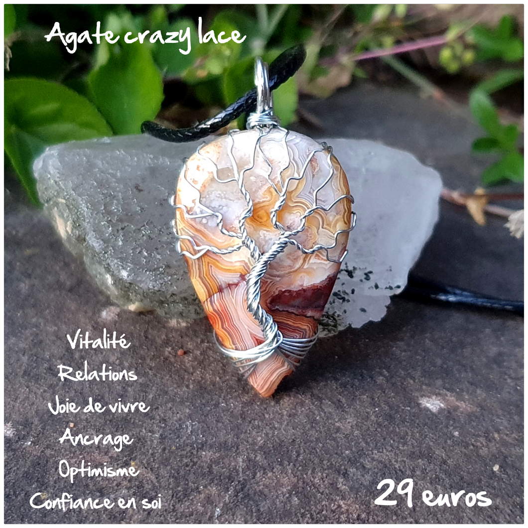 Pendentif ancrage et protection en Agate crazy lace