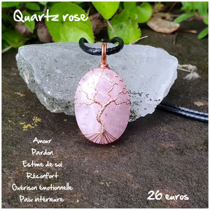 Pendentif amour et réconfort en Quartz rose