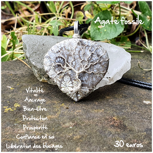 Pendentif prospérité et ancrage en Agate fossile