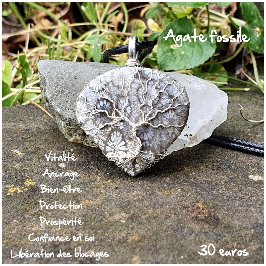 Pendentif prospérité et ancrage en Agate fossile