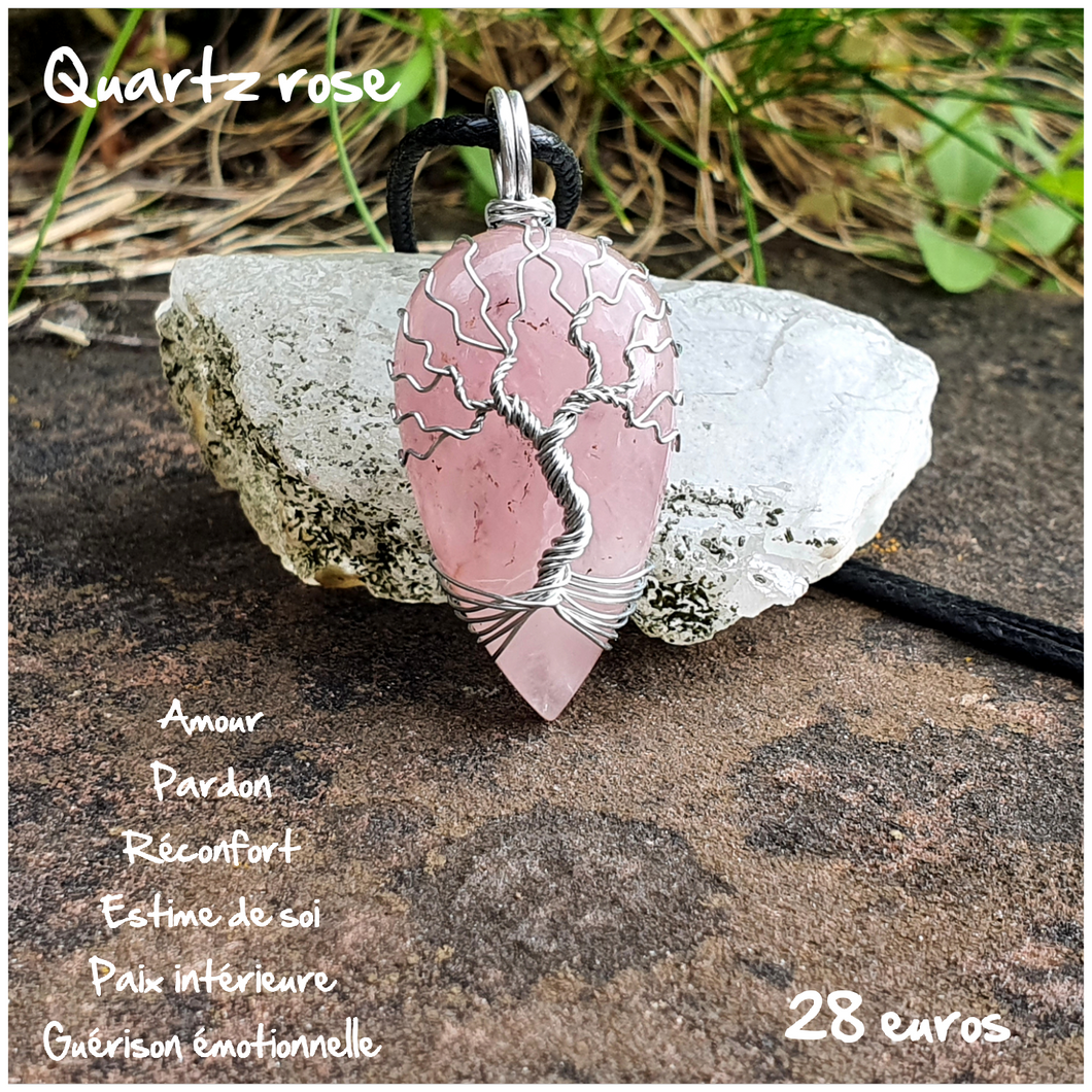 Pendentif amour et réconfort en Quartz rose