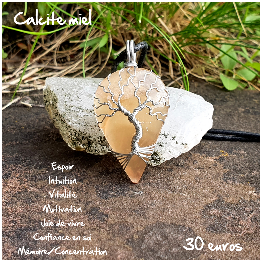 Pendentif joie et confiance en Calcite miel