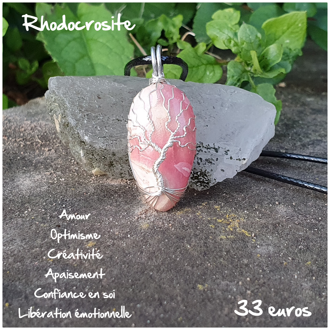 Pendentif amour et libération en Rhodocrosite