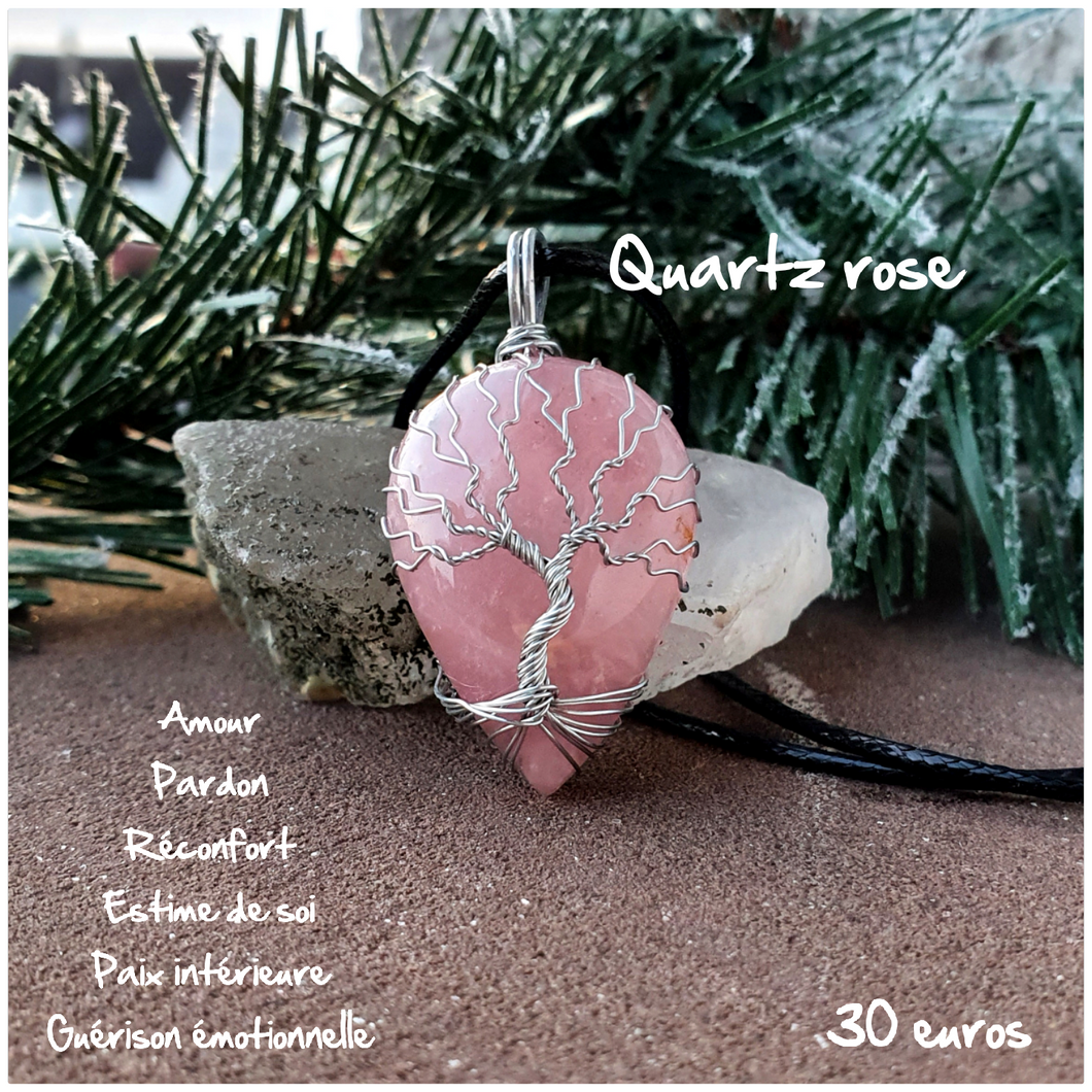 Pendentif amour et réconfort en Quartz rose