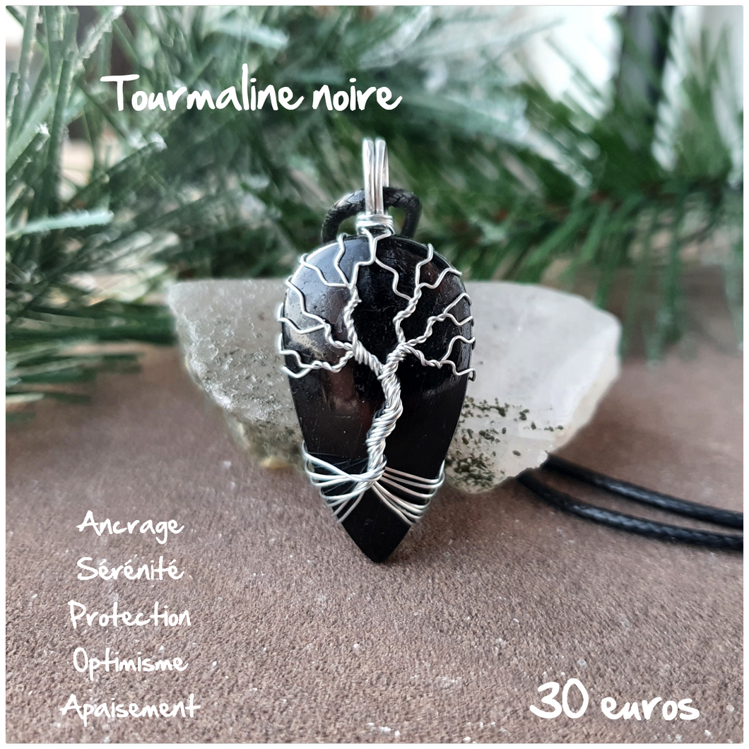 Pendentif ancrage et protection en Tourmaline noire