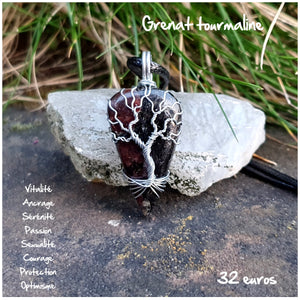 Pendentif passion et protection en Grenat-Tourmaline