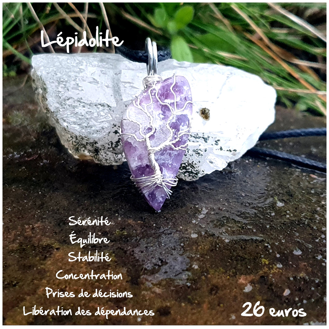 Pendentif sérénité et libération en Lépidolite